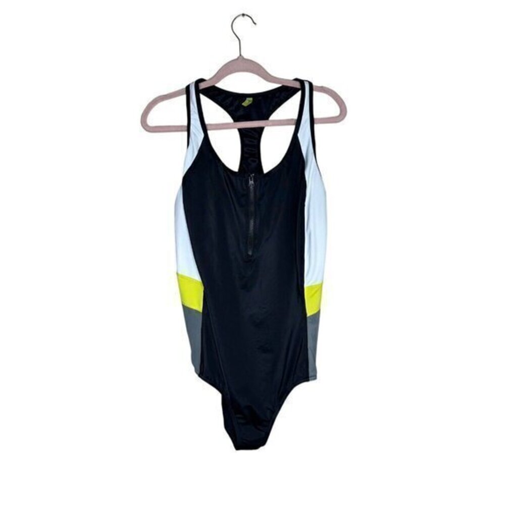 Lands End Swimsuit Womens Sports One Piece Colorblock Swimsuit Size 18DD Black